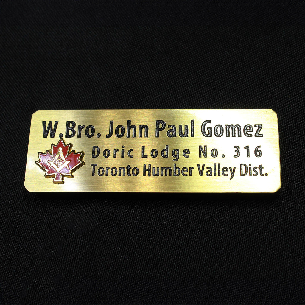 Engraved Brass Name Tag with Canadian Freemason Hard Enamel Badge